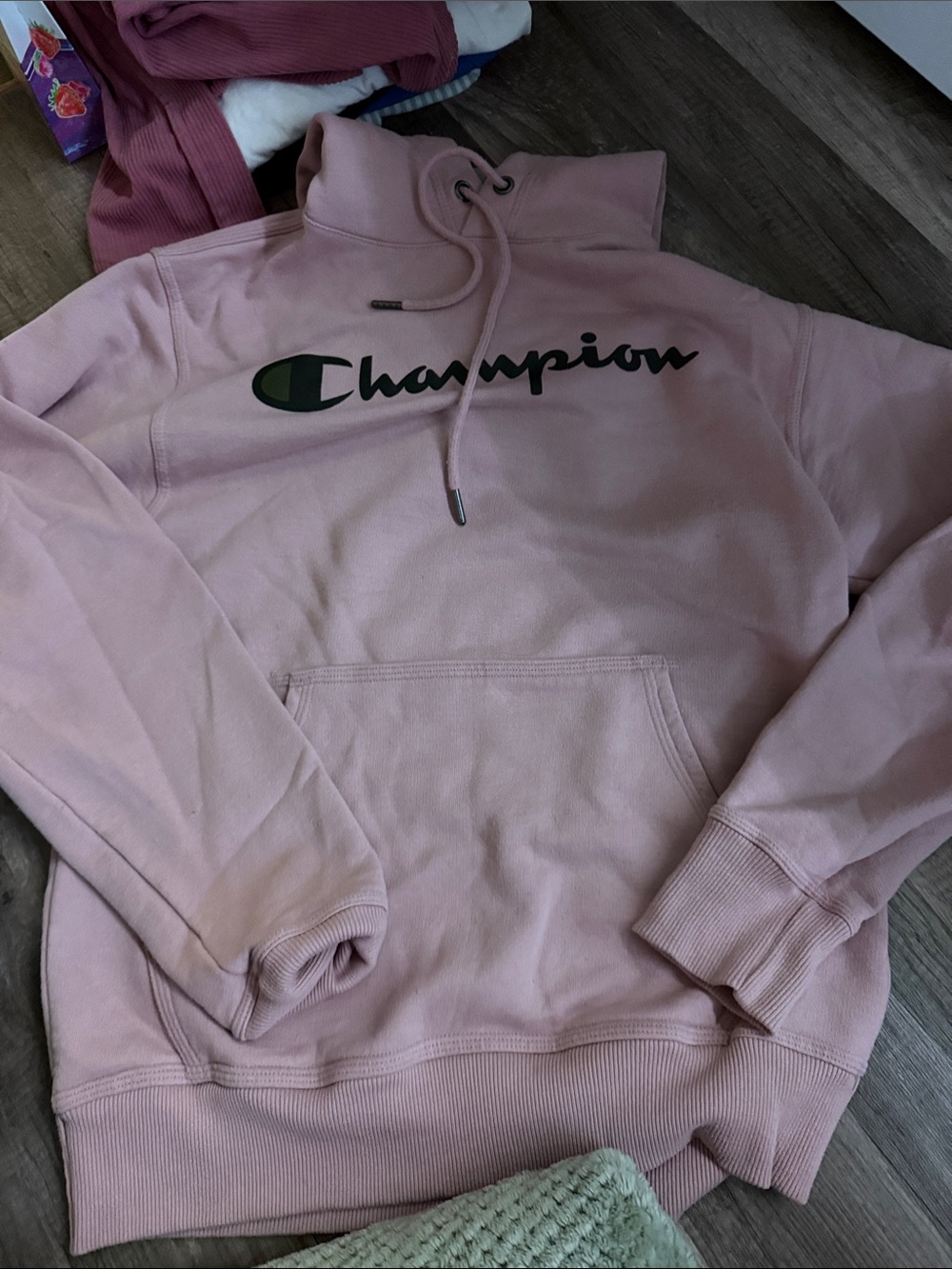 Champion Dusty Pink Crewneck Hoodie with Black Logo